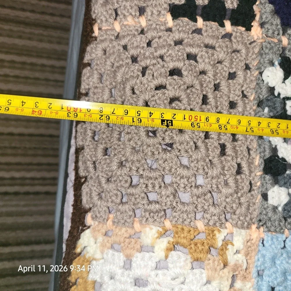 Granny Square Vintage Afghan Hand‎ Crochet Multi-Color Blanket 72
